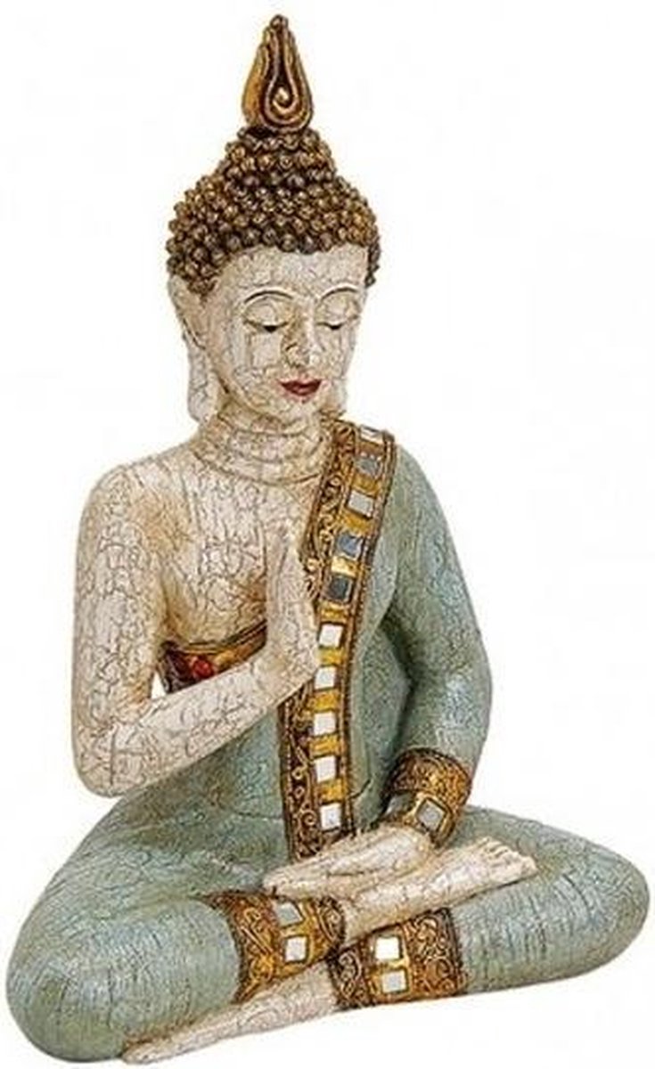 tack Aja goud Boeddha beeldje wit/groen 29 cm - Tuin decoratie/woonaccessoires Boeddha  beelden | Haveables