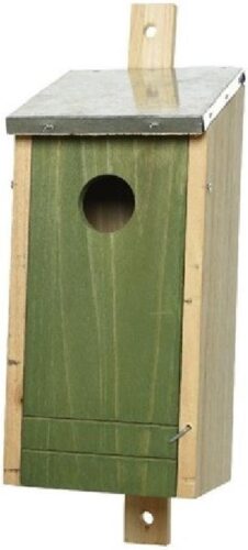 Houten vogelhuisje/nestkastje met donkergroene voorzijde en metalen dakje 26 cm - Vogelhuisjes tuindecoraties