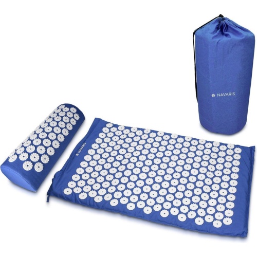Navaris acupressuurmat met kussen - Spijkermat - Voor rug, nek, schouders, spieren en ontspanning - Inclusief draagtas - Blauw