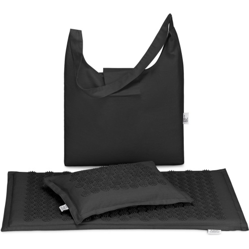 Navaris zwarte acupressuurmat met kussen - Spijkermat - Voor rug, nek, schouders, spieren en ontspanning - Inclusief draagtas