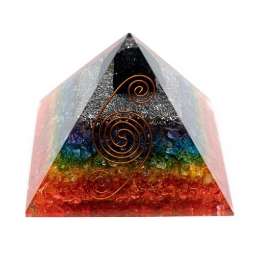 Orgonite Piramide 7 Chakra - Ruwe Zwarte Toermalijn (90 mm)
