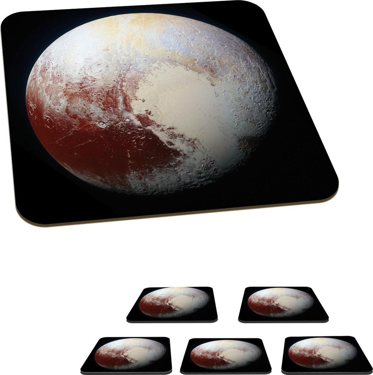 Onderzetters voor glazen - Pluto - Planeten - Heelal - 10x10 cm - 6 stuks