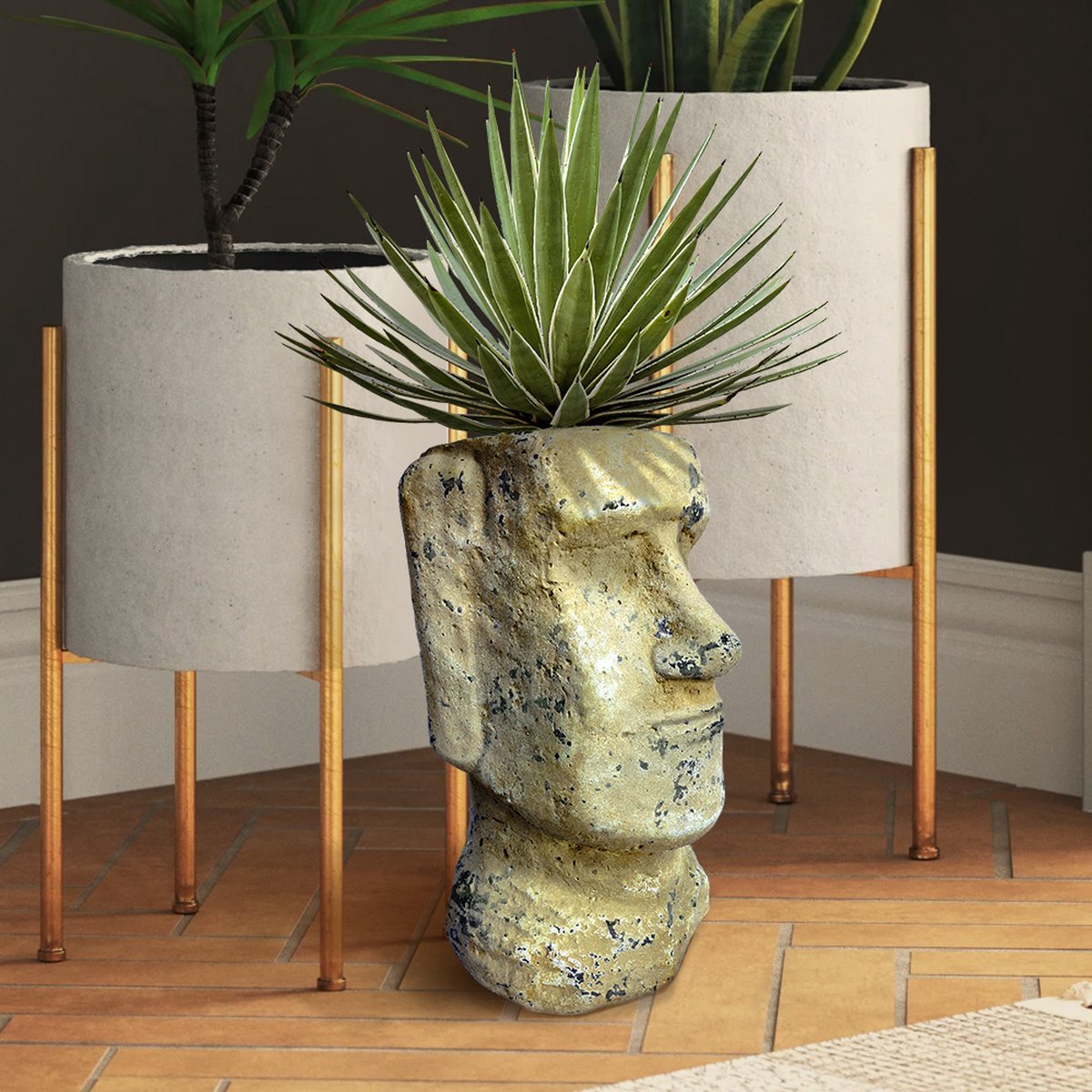MikaMax Moai Bloempot - Voor Binnen en Buiten - Crème - 30 x 18,5 x 19 cm