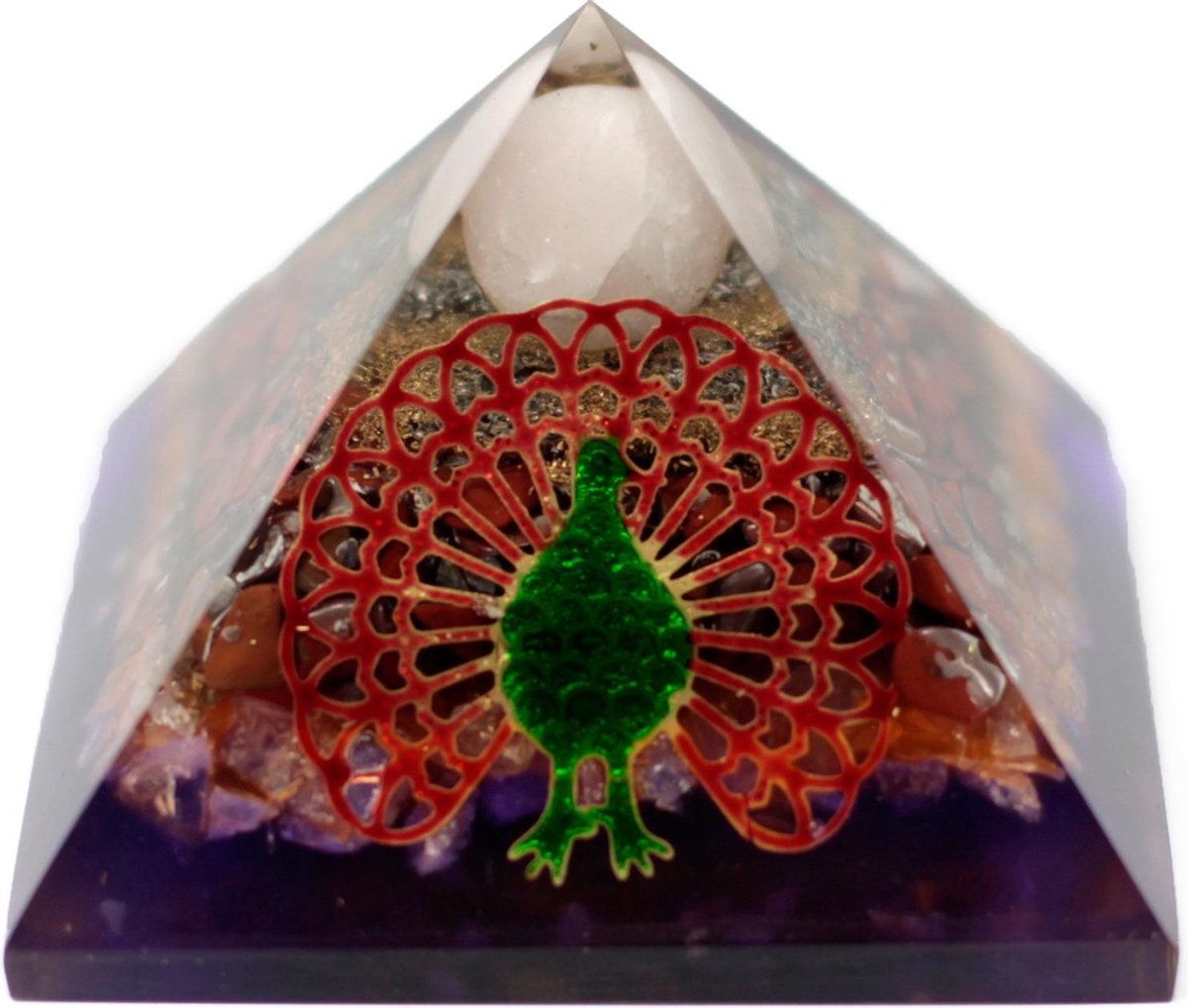 Grote Orgonite Piramide - Pauw - Aarde Basis - 8x8x5.5cm - Spirituele Decoratie - Edelstenen & Mineralen