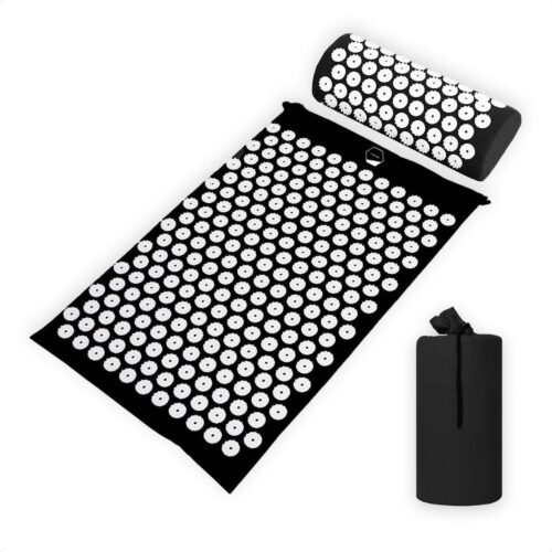 Acupressure Mat en Kussen - Spijkermat + kussen set - Acupunctuur Set - Massage & Ontspanning - 65x40 cm - Zwart