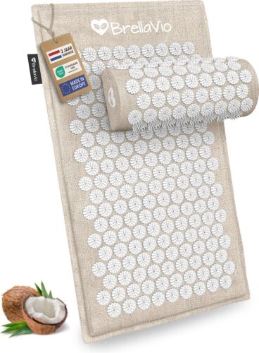 BrellaVio Eco Spijkermat Set met Spijkerkussen - Kokosvezel Vulling - 74x44 cm - Acupressuur Mat - Spijkerbed - Acupunctuur Kussen - Shakti Massage