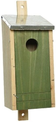 Houten vogelhuisje/nestkastje met donkergroene voorzijde en metalen dakje 26 cm - Vogelhuisjes tuindecoraties