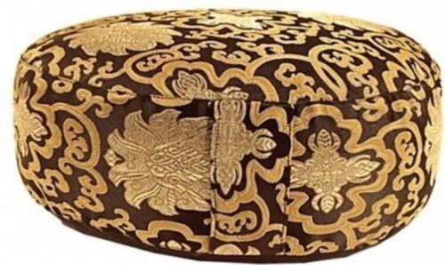 Meditatiekussen zwart lotus patroon - 33x17 - Boekweit - Polyester - Katoen - Zwart - Goud