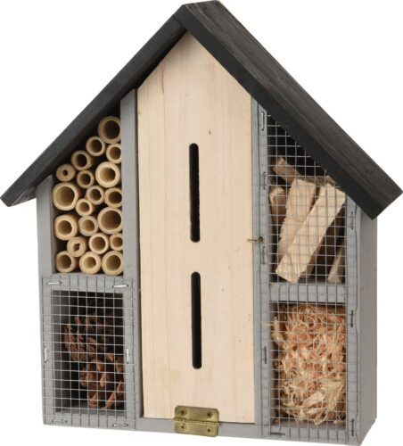 Vlinderhuis/bijenhuis/wespenhotel voor insecten - 29 cm - grijs - vlinderhuis/ lieveheersbeestjehuis